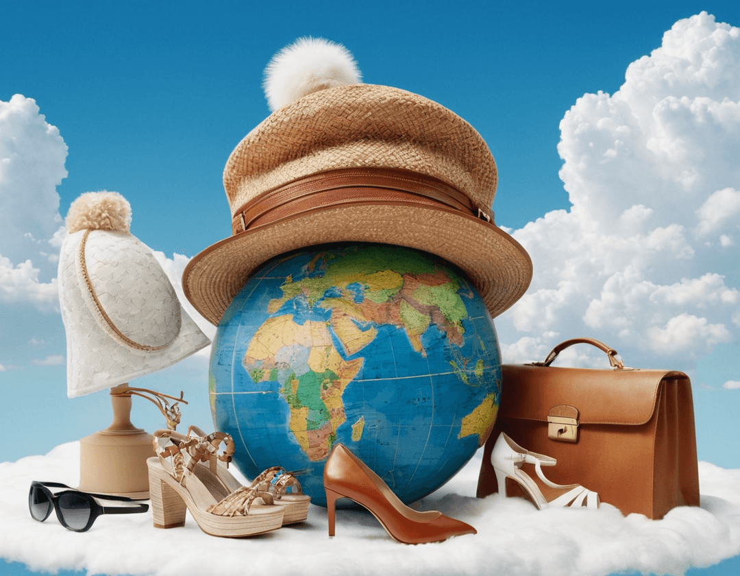 An eye-catching image illustrating the essence of ethical fashion, such as a globe encircled by fashion items like bags and hats, symbolizing a global commitment to sustainability.