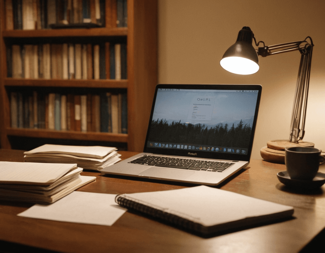 A rustic wooden desk cluttered with a laptop showing a spreadsheet, scattered notebooks, and a magnifying glass resting on papers—a snapshot of diligent supplier research.