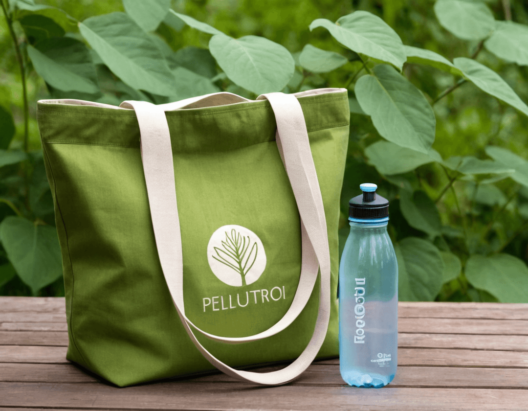 A collection of sustainable bags on a rustic wooden shelf.