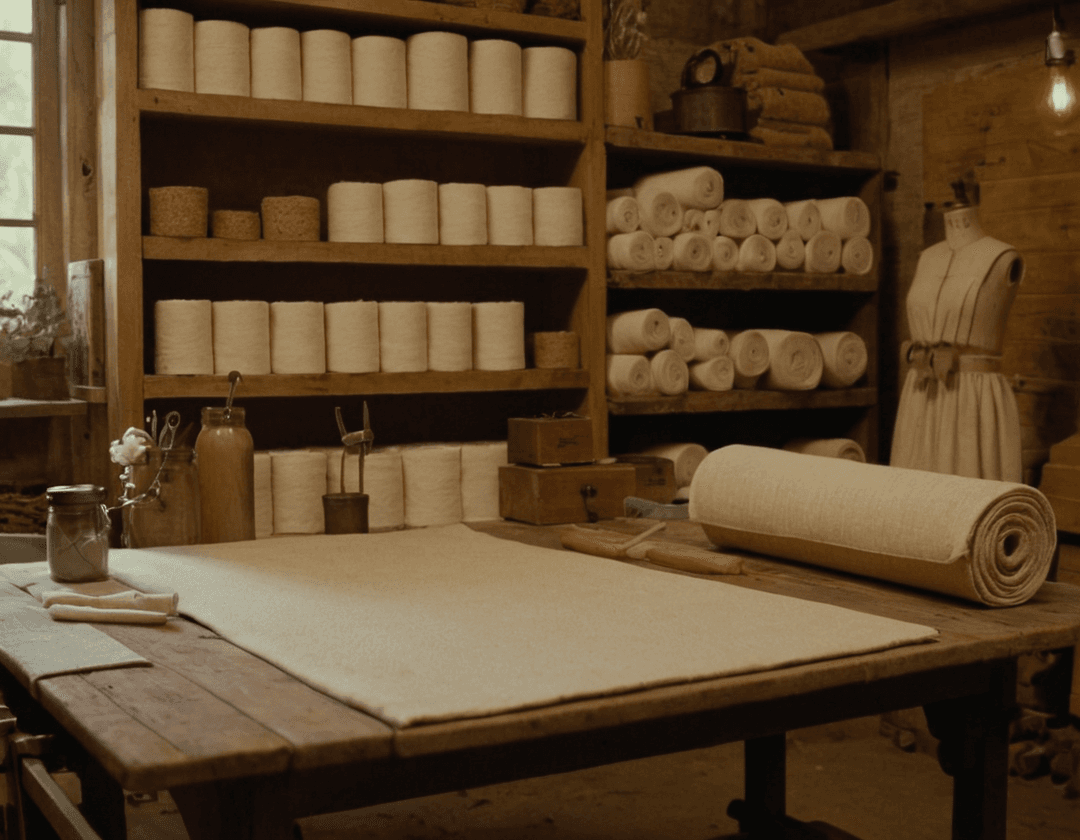 A cozy workshop filled with sustainable materials and crafting tools.