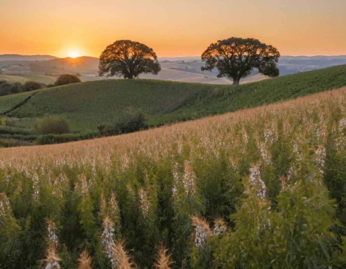 A serene landscape showcasing sustainable materials for eco-friendly fashion.