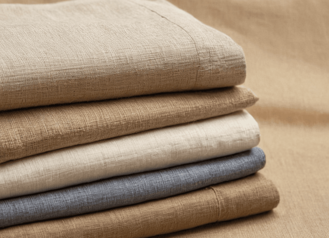 A collage of sustainable fabrics like organic cotton, hemp, and mushroom leather, symbolizing eco-friendly fashion.